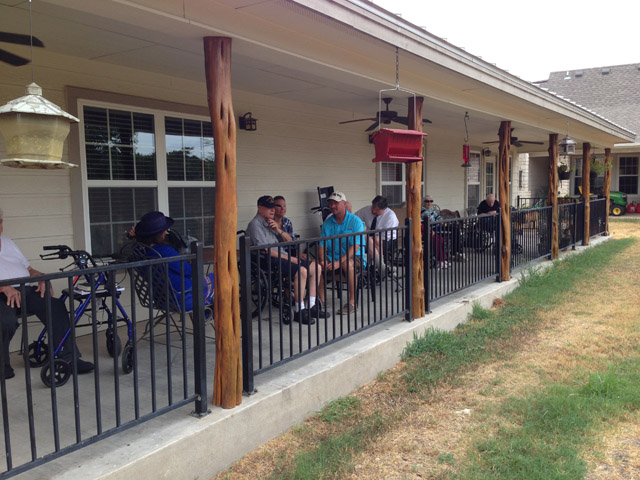 Outside on the porch at Riva Ridge Memory Care Center